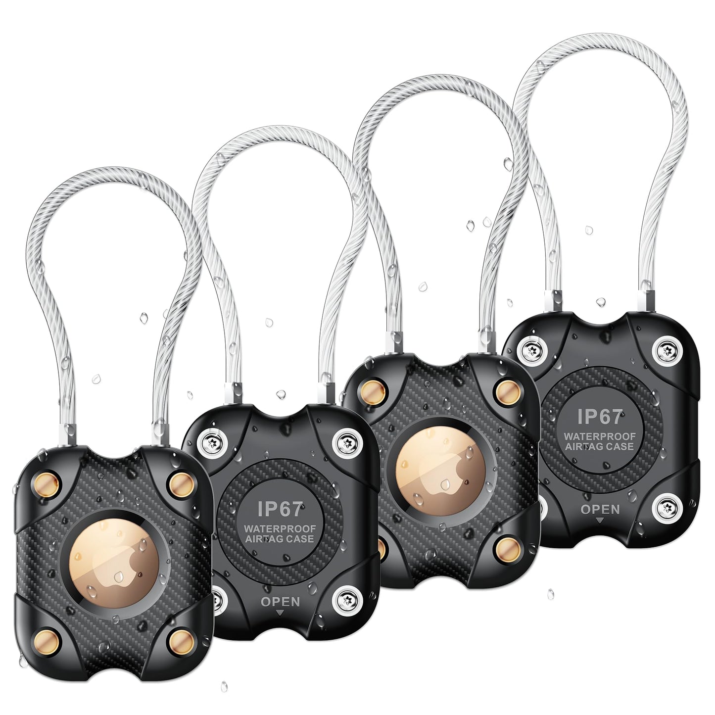 DEERLET for Airtag (1st & 2nd Gen) Holder with Wire Cable 4 Pack, Secure Lock Airtag Keychain,IPX7 Waterproof,360°Hard Protective Air Tag Case Holder for Key Chain,Key Ring,Car,Luggage