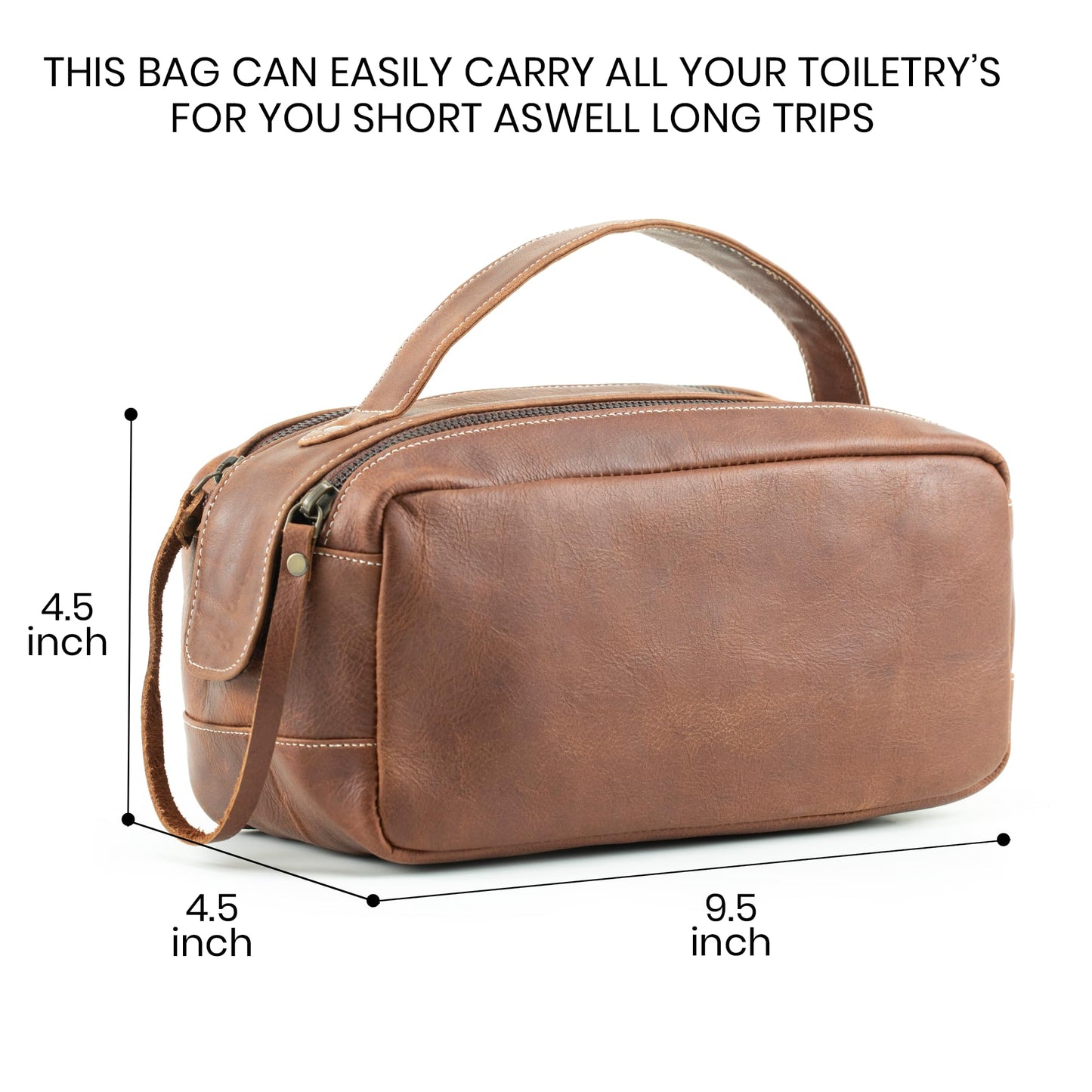 Handmade World Leather Toiletry Bag for Men - Genuine Full Grain Leather Dopp Kit “Golden Oak” - Large Travel Shaving Kit Organizer Grooming Bag