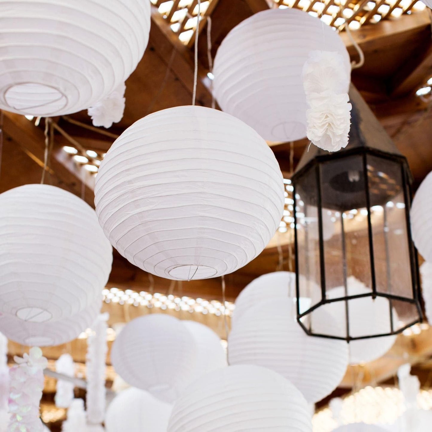 20Pcs White Paper Lanterns for Parties, 6” 8” 10” 12” Chinese Asian Hanging Round Paper Lanterns for Birthday Wedding Halloween Christmas Home Decor Party Decor