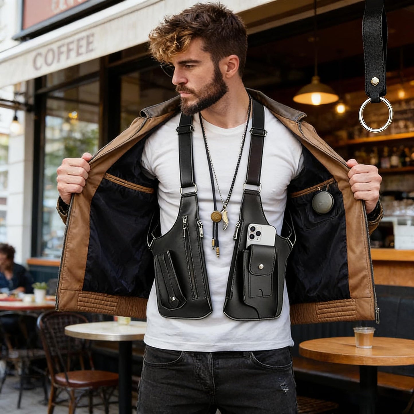 Premium Leather Shoulder Bag, Double Shoulder Armpit Bag for Men, Anti-Theft Hidden Adjustable Shoulder Holster for Men (Black)