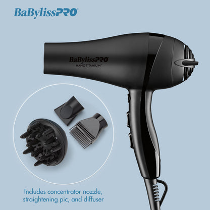 Nano Titanium 2000-Watt Blow Dryer with Concentrator Nozzle, Professional Grade Ionic Corded Styling Tool for Hair
