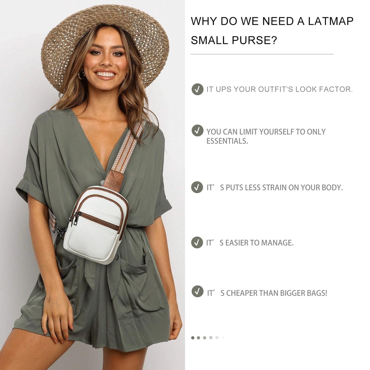 LATMAP 3L SMALL Sling Bag Fanny Packs For Women Men Mini Crossbody Chest Belt Travel Bag Purse Handbag Faux Leather Fashion Cute Beige