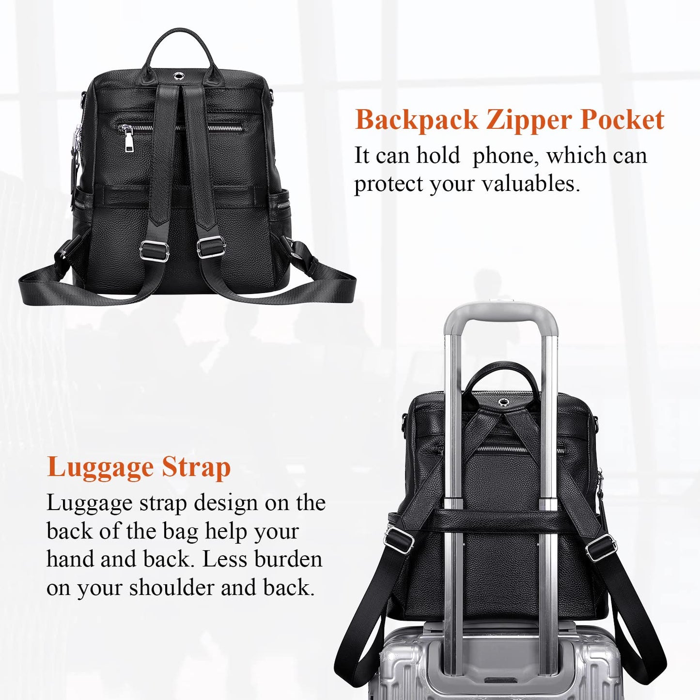 ALTOSY Genuine Leather Backpack Purse for Women Convertible Shoulder Bag Crossbody Bag Elegant Casual Daypacks (S77 Black)