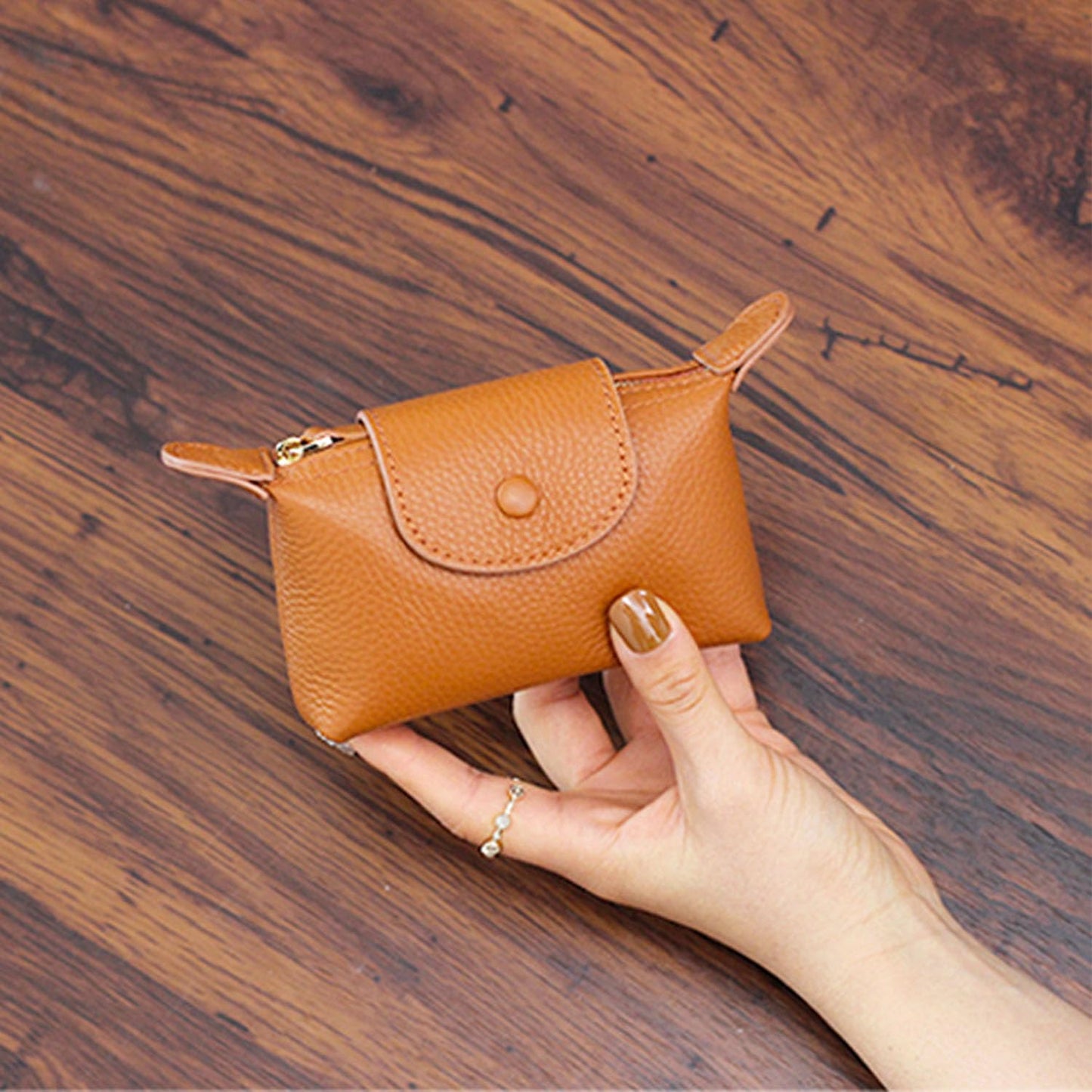 BDHRKTE Small Genuine Leather Coin Purse with Keychain, Earth Yellow Zipper Change Pouch for Women, Soft Mini Wallet Organizer for Cash Coins Cards, Compact Keychain Wallet for Purse Backpack