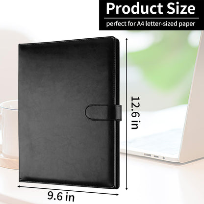 Professional Padfolio with Clipboard, Faux Leather Portfolio Folder Binder, Legal Pad Holder for A4 Letter Size Notepad, Resume, Writing Pad, Ideal Organizer for Business Office Conference, Black