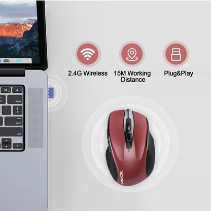 TECKNET Wireless Mouse Rechargeable, 2.4G USB-A Silent Mouse, Quiet Click, 6 Adjustable 4800 DPI, Cordless Computer Mice, Ergonomic Mice for Laptop, 6 Buttons for Chromebook, Ergo Grip - Black