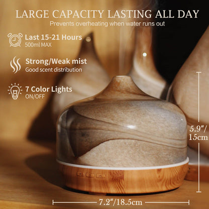 Porseme 500ml Essential Oil Diffuser, Aroma Ultrasonic Humidifier with Remote Control, BPA Free, Auto Shut-Off, Timer Setting for Large Room Sleeping Yoga