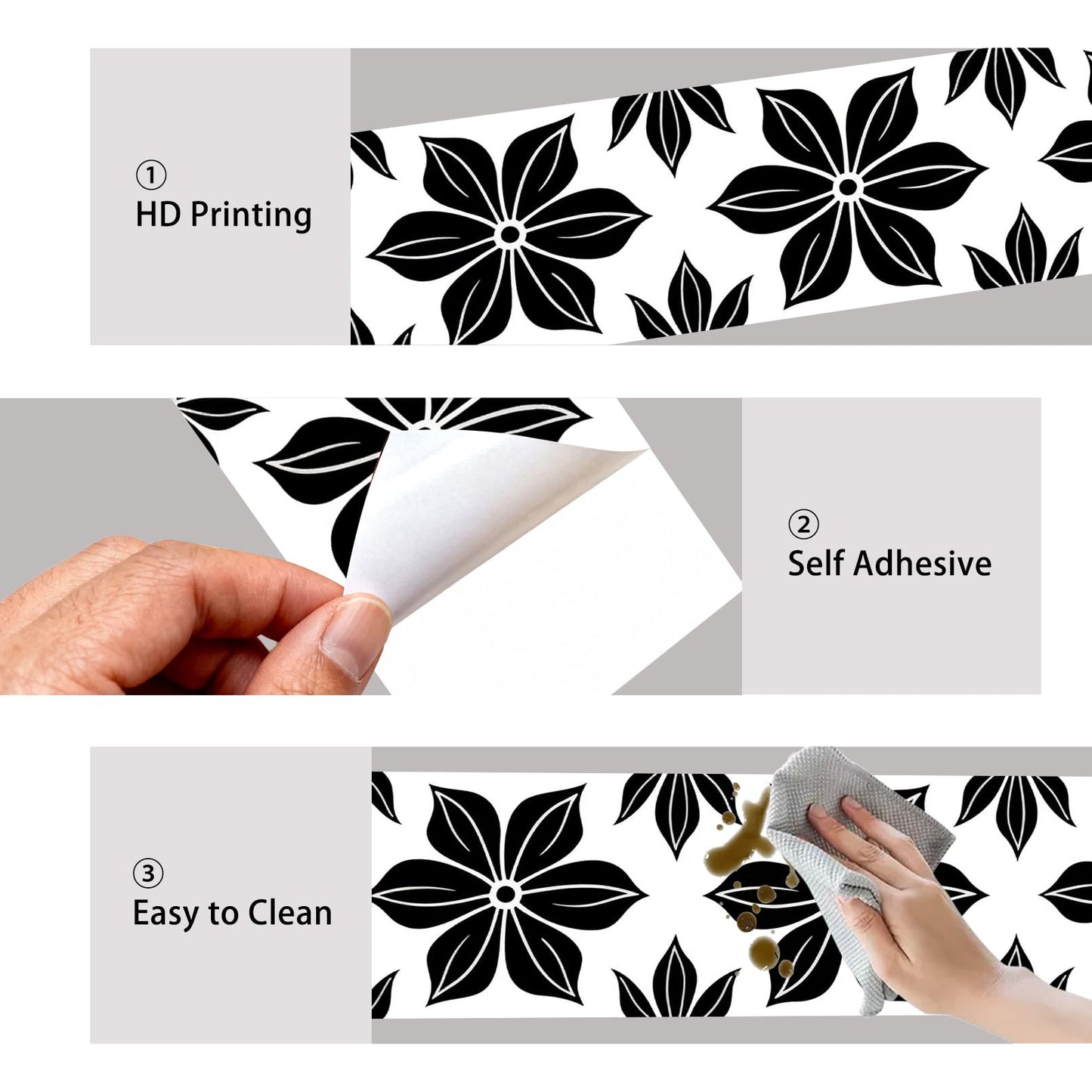 Nuxovilar Wallpaper Border Peel and Stick, Black & White Mosaic Pattern Self-Adhesive Wallpaper, PVC 3.94×16.4 Ft, Ideal for Bathroom, Accent Walls, Modern Decor