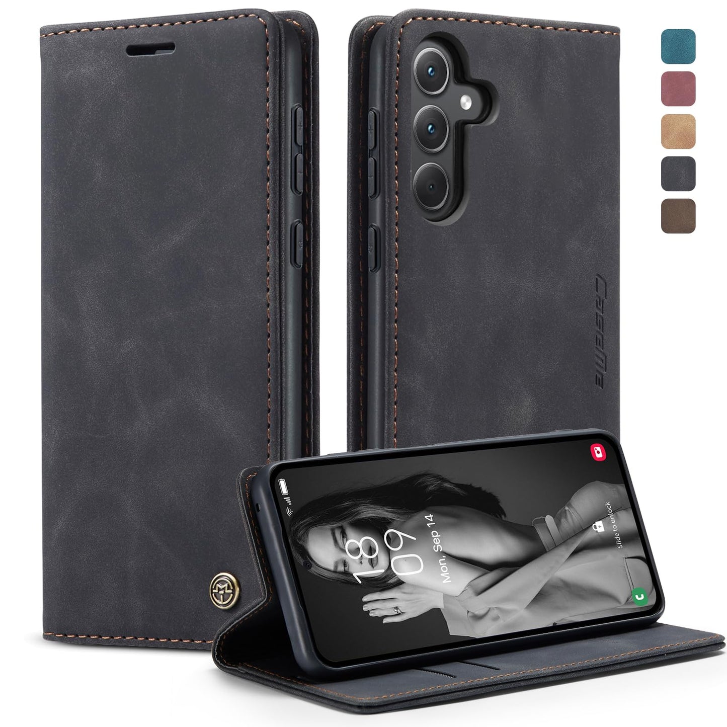 Phernykas Flip Wallet Case for Samsung Galaxy A55, Leather Magnetic Folio Cover with Card Holder, Kickstand Durable - TPU Shockproof Protective Phone Case - Black
