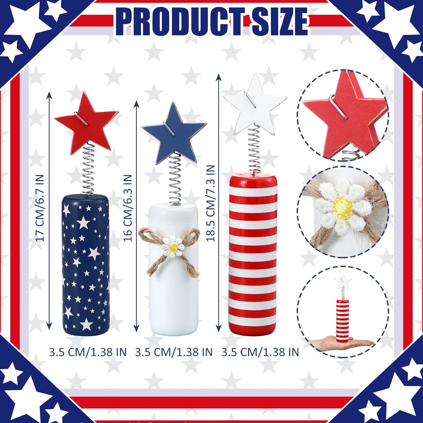 Qunclay 3 Pcs 4th of July Table Decor Firework Tiered Tray Decor Patriotic Memorial Day Table Centerpieces Red White Blue Wood Stars 250th Anniversary Rustic Farmhouse Decoration for Independence Day