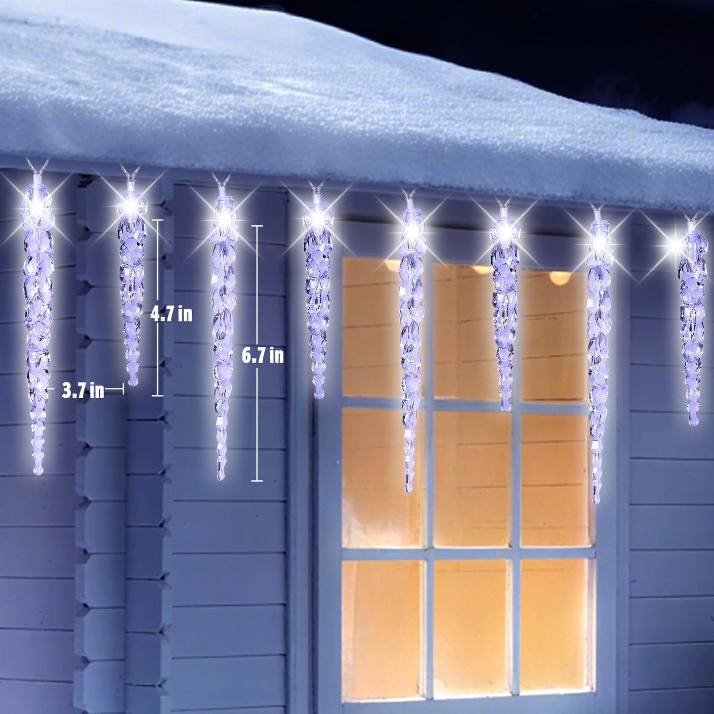 Christmas Icicle Lights Outdoor, 16.4FT Crystal String Light with 40 Ice Shaped Tubes with 8 Modes, Connectable Waterproof Hanging LED Christmas Lights Plug in for Eave Home Holiday Party Xmas Decor