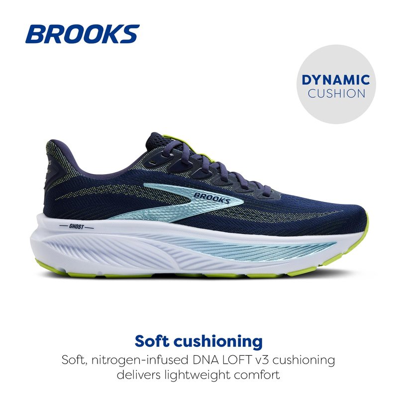 Brooks Men’s Ghost 17 Neutral Running Shoe - Peacoat/Lime/Blue - 11.5 Narrow
