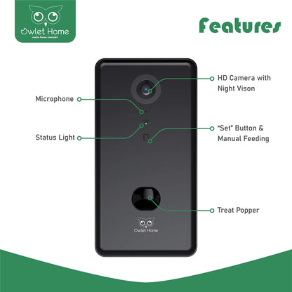 Owlet Home Pet Camera with Treat Dispenser/Tossing for Dogs/Cats, Smart Dog/Cat Camera, Free App, 2.4G & 5G WiFi, 1080P HD Live Video, Auto Night Vision, 2-Way Audio, Motion Alert, No Monthly Fee