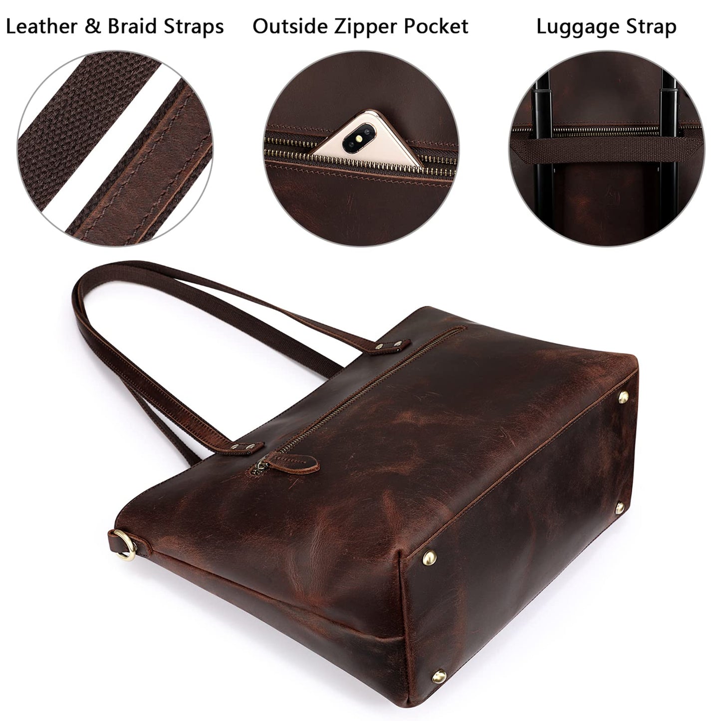 S-ZONE Women Vintage Genuine Leather Tote Bag Large Shoulder Purse Work Handbag
