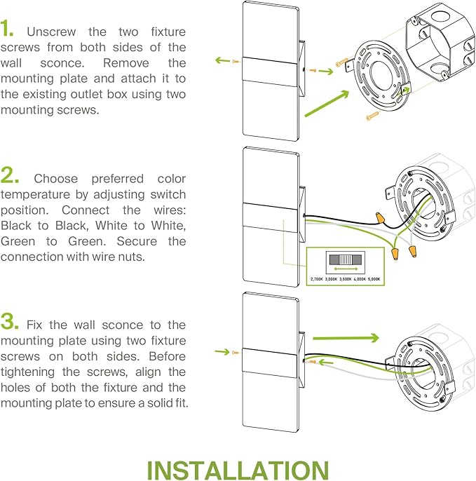 ASD 12 Inch LED Indoor Wall Sconce - Modern Interior 12W 2700K-5000K Adjustable Dimmable Wall Mounted Light Fixtures, Acrylic Glass Wall Lights for Stairway, Hallway - UL, Brushed Nickel, 2 Pack