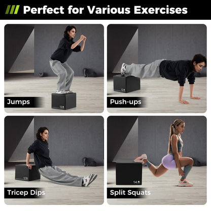 GYMAX Plyometric Jump Box, 3 in 1 Plyo Jumping Training Box with Non-Slip & Easy-to-Clean PU Cover, Heavy Foam Exercise Trainer for Home Gym, Multiple Options (16 x 14 x 12 inch)