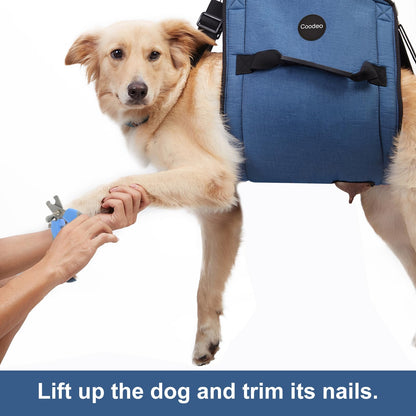 COODEO Dog Carry Sling, Emergency Backpack Pet Legs Support & Rehabilitation Dog Lift Harness for Nail Trimming, Dog Carrier for Senior Dogs Joint Injuries, Arthritis, Up and Down Stairs(2XL, Blue)