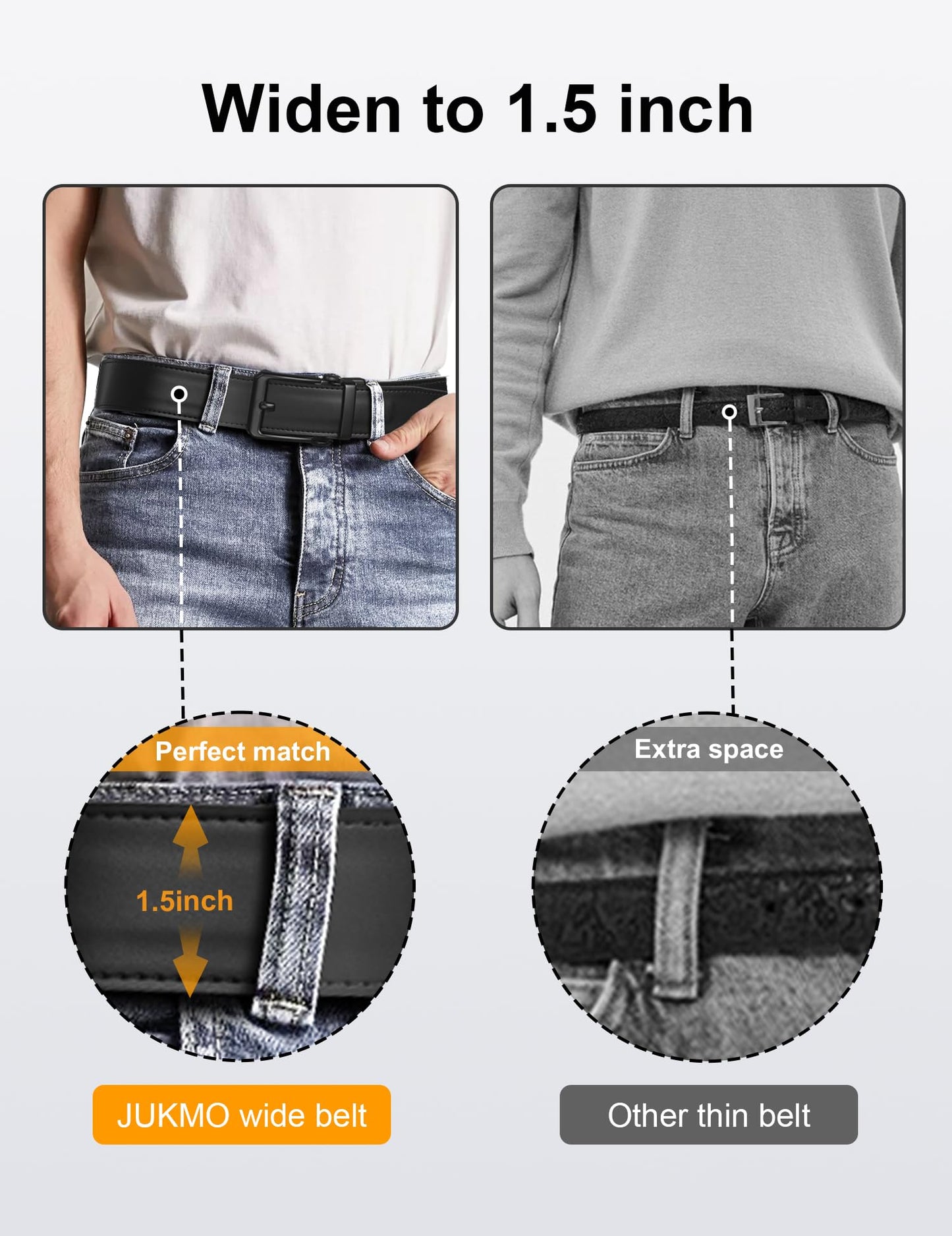 JUKMO 1.5" (38mm) Leather Ratchet Belt for Men in Gift Box (Black, Medium)