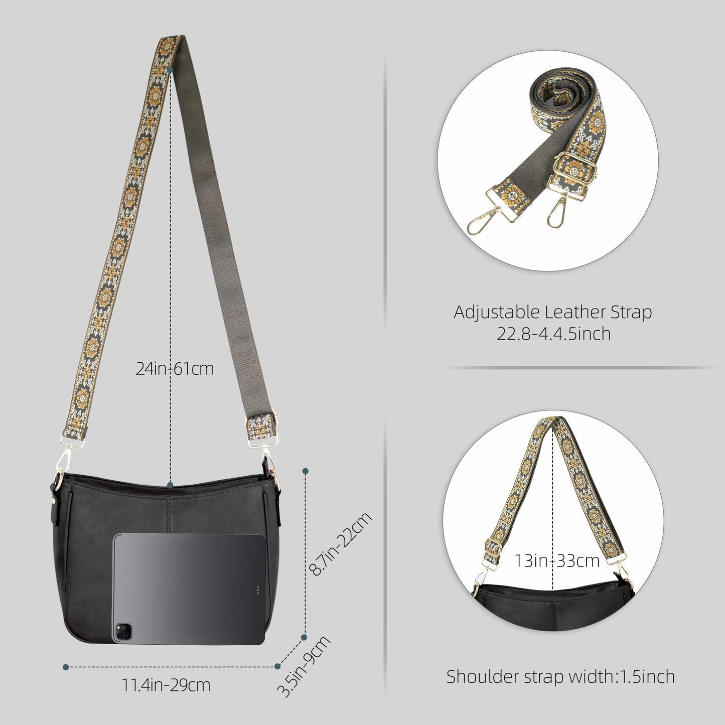 CIVECHOL Crossbody Bag for Women Bohemian Vintage Stylish Purse Vegan Leather Shoulder Bag with Adjustable Wide Strap