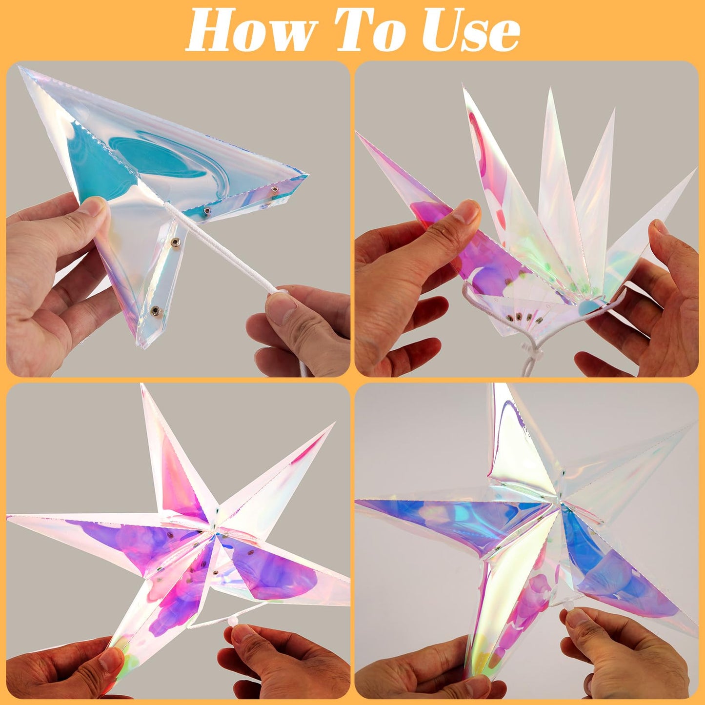 SUNBEAUTY 14 Inch 5 - Pointed Iridescent Christmas Lights Moravian Star 3D Christmas Party Decor Hanging for Wedding Birthday Showers Home Evening Party Window Decoration