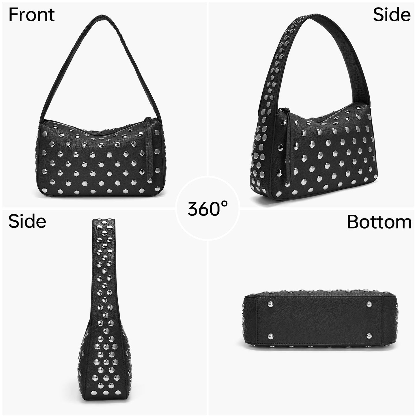 Kiss Sea Studded Handbag for Women Studded Leather Purse Trendy Shoulder Bag for Daily & Party Use Black