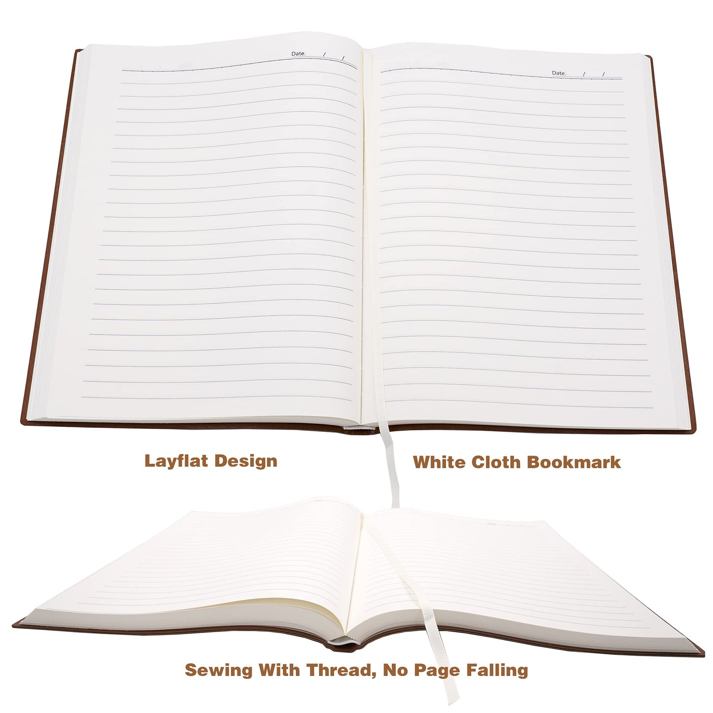 BenOpinion Large Thick Journal Notebook, Lined Papers, A4 8.4x11.4 inches, 416 Pages, Soft Faux Leather Cover (Brown, Ruled)