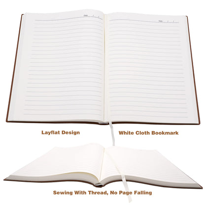 BenOpinion Large Thick Journal Notebook, Lined Papers, A4 8.4x11.4 inches, 416 Pages, Soft Faux Leather Cover (Brown, Ruled)