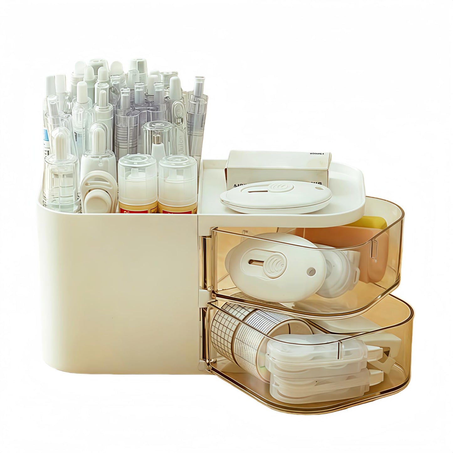SHUTKMVCW Desk Organizer with 3 Compartments and 2 Drawers, Multi-Functional Pencil Holder for Desk Organizers and Accessories for School, Home, Office Supplies, ‎6.89" x3.54" x 3.62''