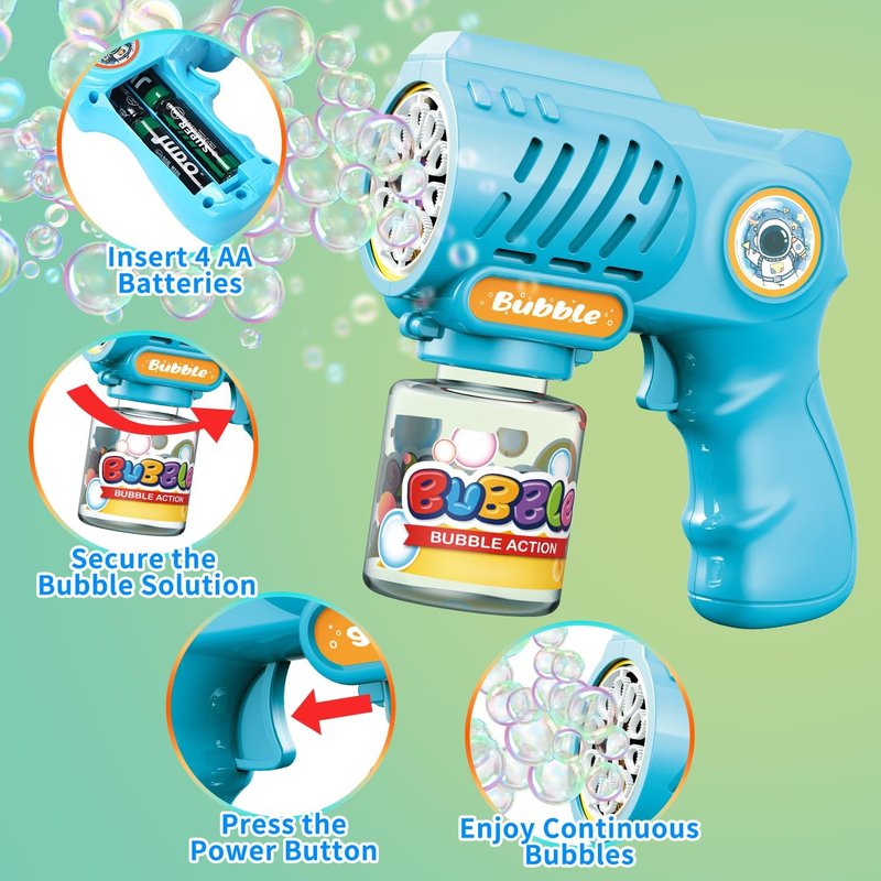 Bubble Gun Machine - 2 Pack Outdoor Toy for Kids 3+ Years | Includes Bubble Solution, Perfect Birthday Gift for Boys & Girls 4-8