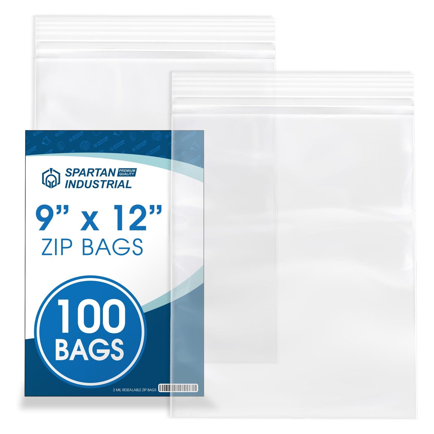Spartan Industrial - 9" X 12" (100 Count) 2 Mil Clear Reclosable Zip Plastic Poly Bags with Resealable Lock Seal Zipper
