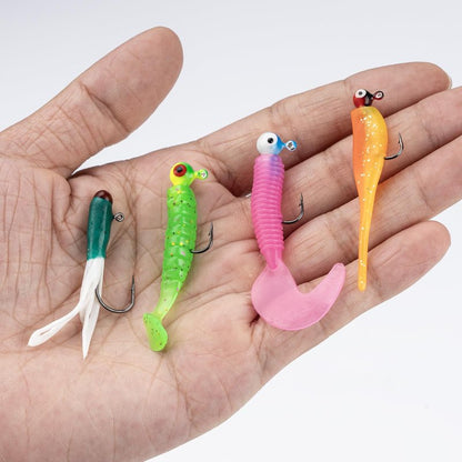 THKFISH Crappie Lures Jigs Heads Kit, 110pcs Soft Plastic Baits Fishing Lures and Tube Jigs Heads for Trout Panfish & Bass Fishing