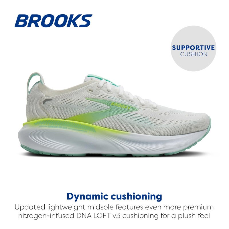 Brooks Women’s Adrenaline GTS 25 Supportive Running & Walking Shoe - White/Nightlife/Yucca - 11.5 Medium