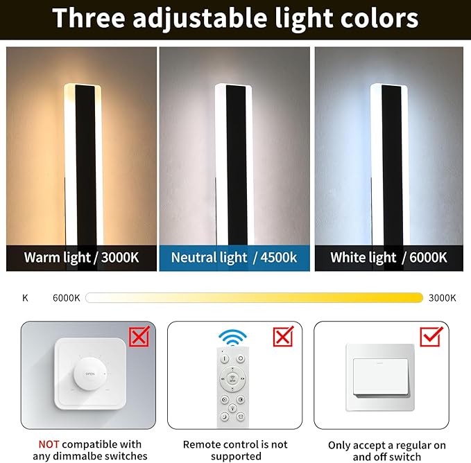 2 Pack Long Outdoor LED Wall Light, 57inch Modern Minimalist Wall Sconce, 3 Color 3000K/4500K/6000K, 50W, IP65 Waterproof, Black Exterior Lighting Fixture for Patio, Garden, Garage