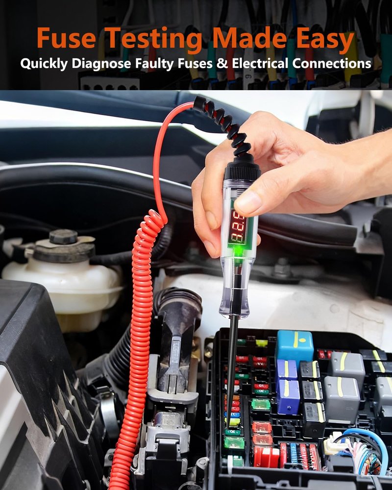 Automotive Test Light 3-48V Digital LED Voltage Tester, Car Circuit Tester with Polarity Indicator, 87" Spring Cable & Stainless Steel Probe for Car RV Truck Fuse Battery Detection