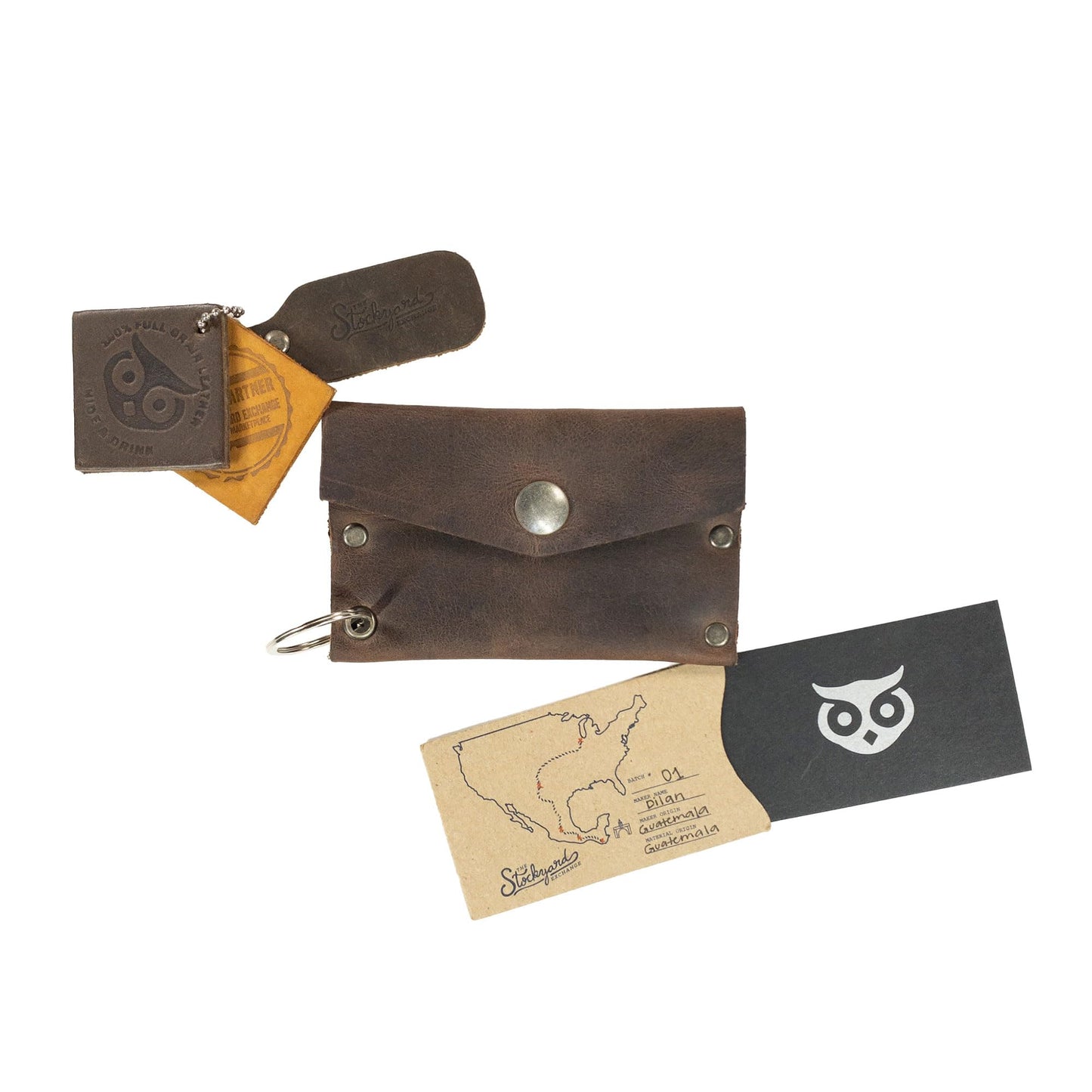 Hide & Drink, Leather Riveted Envelope Keychain, Holds Up to 4 Cards/Card Organizer/Holder/Case/Rustic/Cash/Accessories, Handmade - Bourbon Brown
