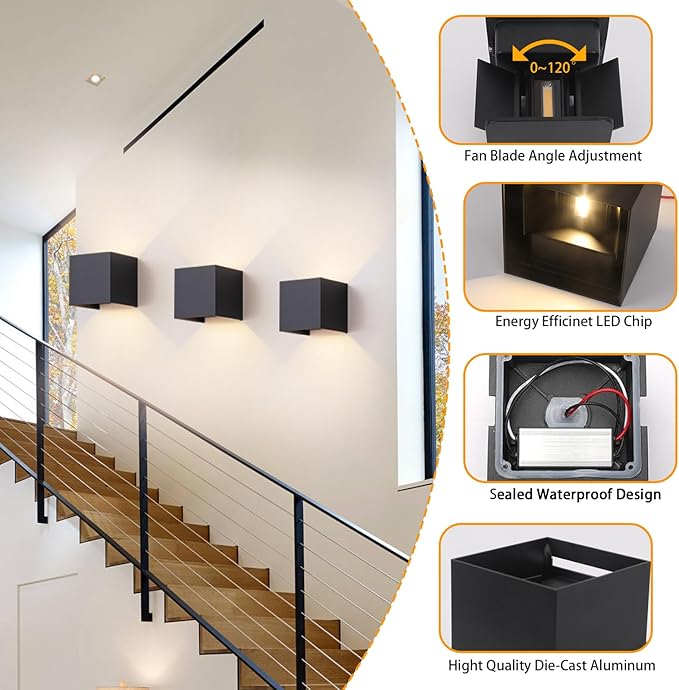4 Pack Outdoor Wall Sconces Exterior/Interior LED Wall Lights, 4.72"Square Modern Wall Sconce Fixture Set, Up and Down Lights IP65 Outdoor Waterproof Lights, 20W Warm Light 3000K Indoor Sconce.