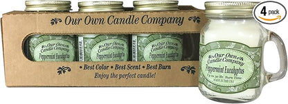Peppermint Eucalyptus Scented Mini Mason Jar Candle by Our Own Candle Company, 3.5 Ounce (4 Pack)