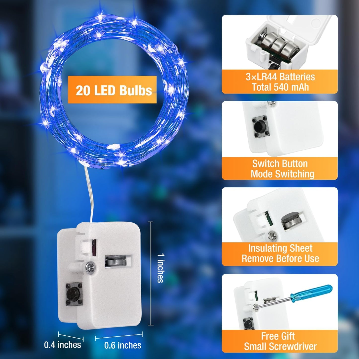 Fairdeer 12 Pack Fairy Lights Battery Operated - 7ft 20 Led Twinkle Lights 3 Modes, Bulk Mini String Lights Waterproof for Mason Jars Vases DIY Party Wedding Decoration Christmas -Blue