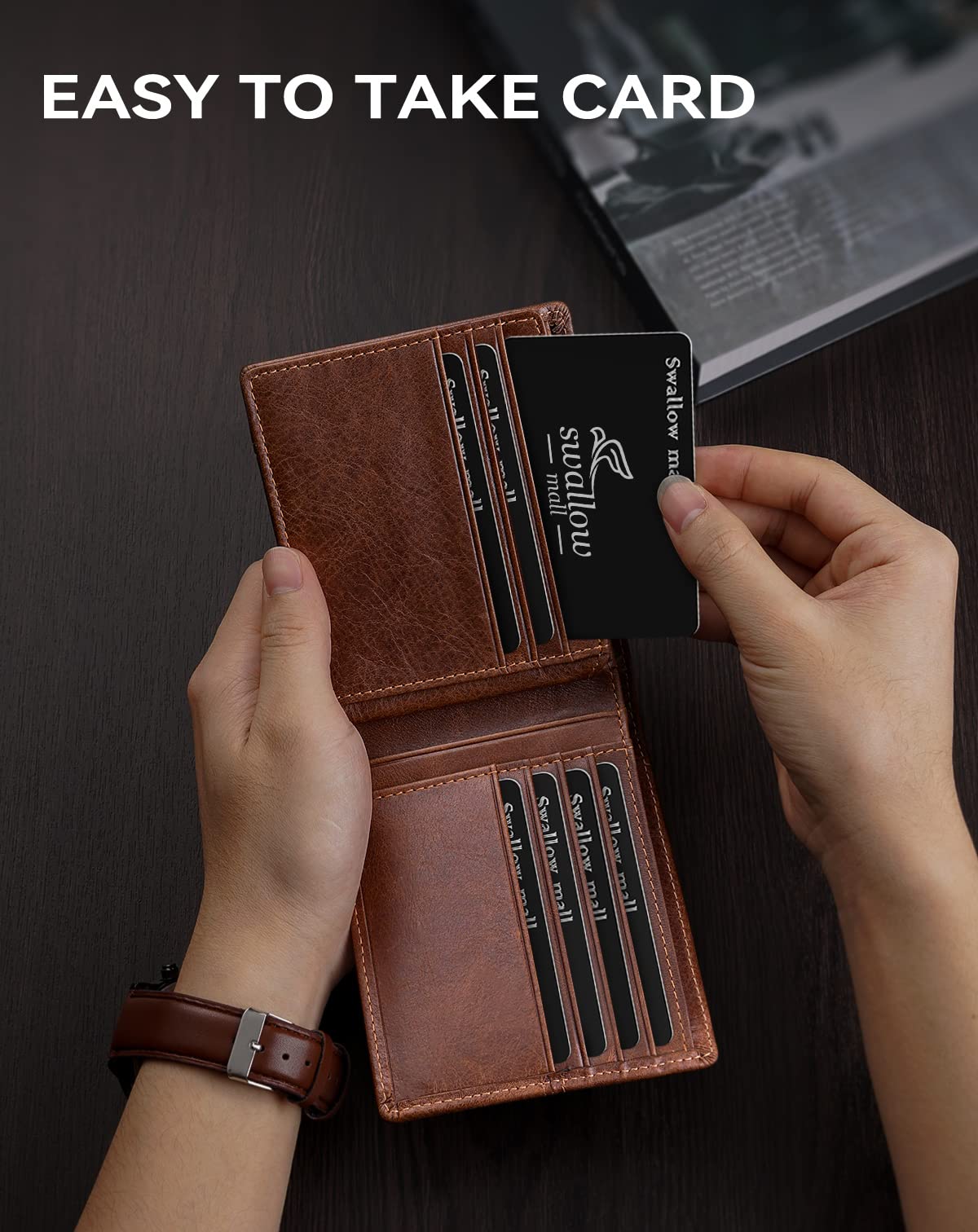 Swallowmall Mens Wallet Rfid Blocking Leather Wallet for Men Bifold Wallets with 1 ID Window 16 Card Slot