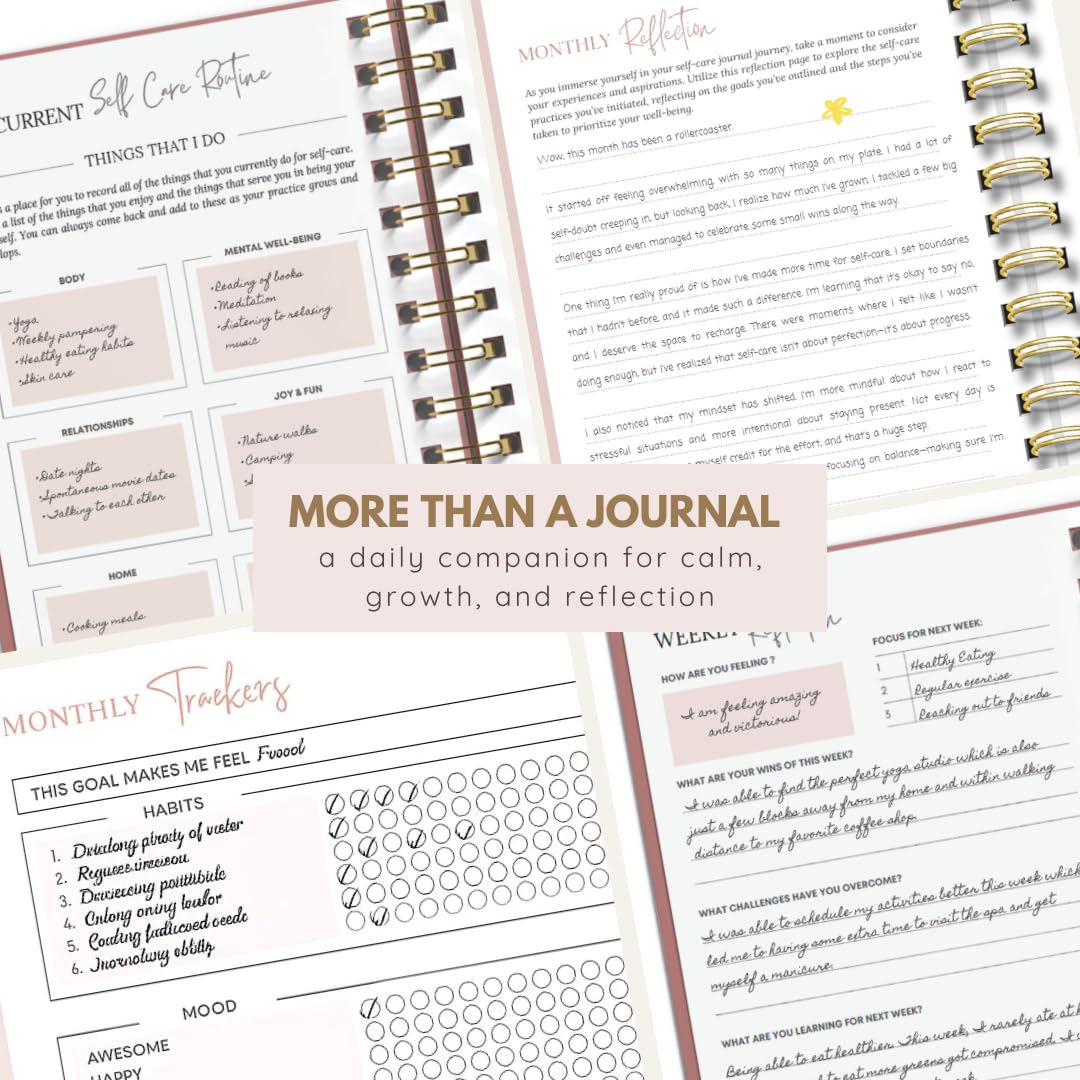 Daily Self Care Journal for Women - A5, Wellness Journal with Prompts - Goal Journal for Happiness,Mindfulness,Productivity & Personal Development - Reduce Stress & Improve Mental Health - Pink