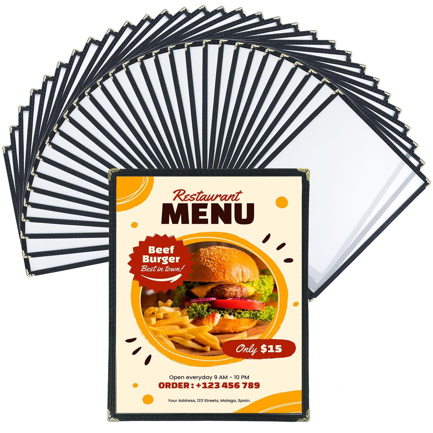FLKQC Menu Covers 8.5 x 11 | Pack of 30 Restaurant Recipe Menu Covers Transparent Restaurant Menu Covers for Kitchen, Drink, Wine Menu Covers Black (8.5"x 11" (1 Page, 2 View))
