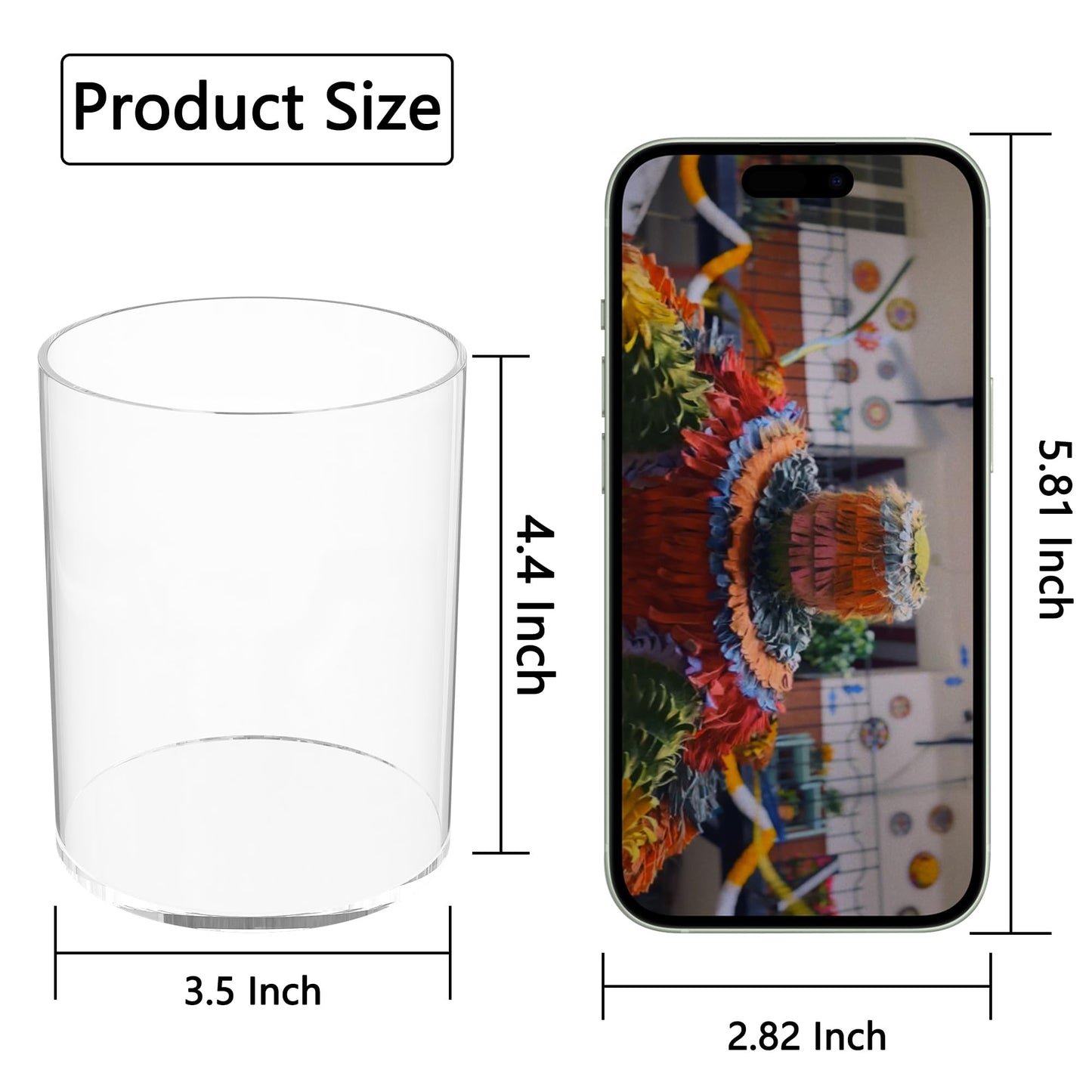 Hexsonhoma Clear Acrylic Pen Holder Round Shape, Desktop Pencil Cup Holder, Countertop Stationery Organizer for Office Desk Accessory