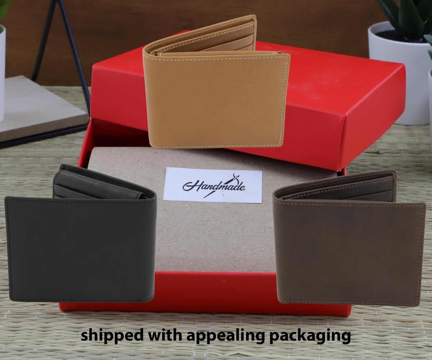CraftZen Custom Genuine Leather Wallet for Men, RFID Blocking Personalized Bifold Wallet with ID Window, Engraved Real Leather Wallet for Men with Gift Box (Brown)