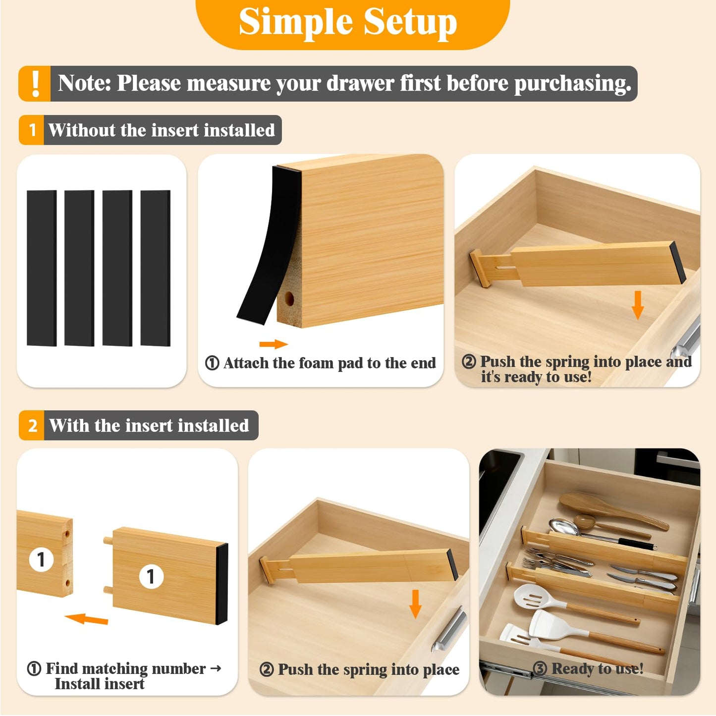 Ryqtop Bamboo Drawer Dividers,12-21" Adjustable Drawer Organizers for Clothes,Expandable Dresser Separators in Kitchen/Bedroom/Bathroom/Vanity/Office Organization and Storage,4-Pack