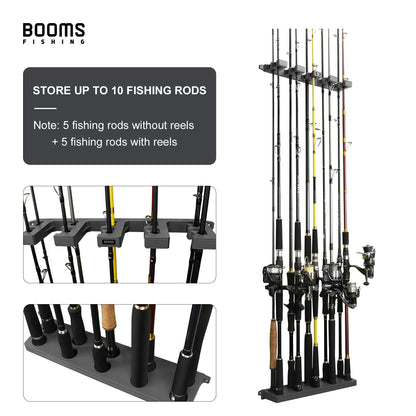 Booms Fishing Rod Holder for Garage: Wall Mount Fishing Pole Holders for Garage | Fishing Rod Rack Holds Up to 10 Rods, Vertical/Horizontal/Ceiling Fishing Pole Racks, WV4 Gray + Black