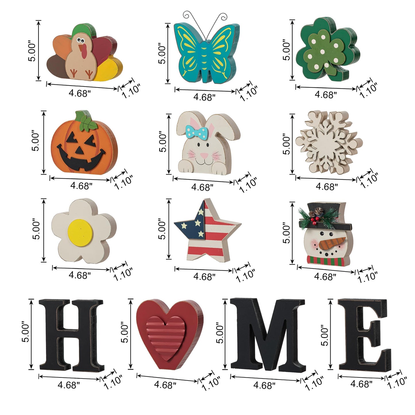 Glitzhome Interchangeable Home Sign with 10 Seasonal Icons Wooden Sign Table Top Shelf Decor for Holiday Farmhouse Door Welcome DIY Decor