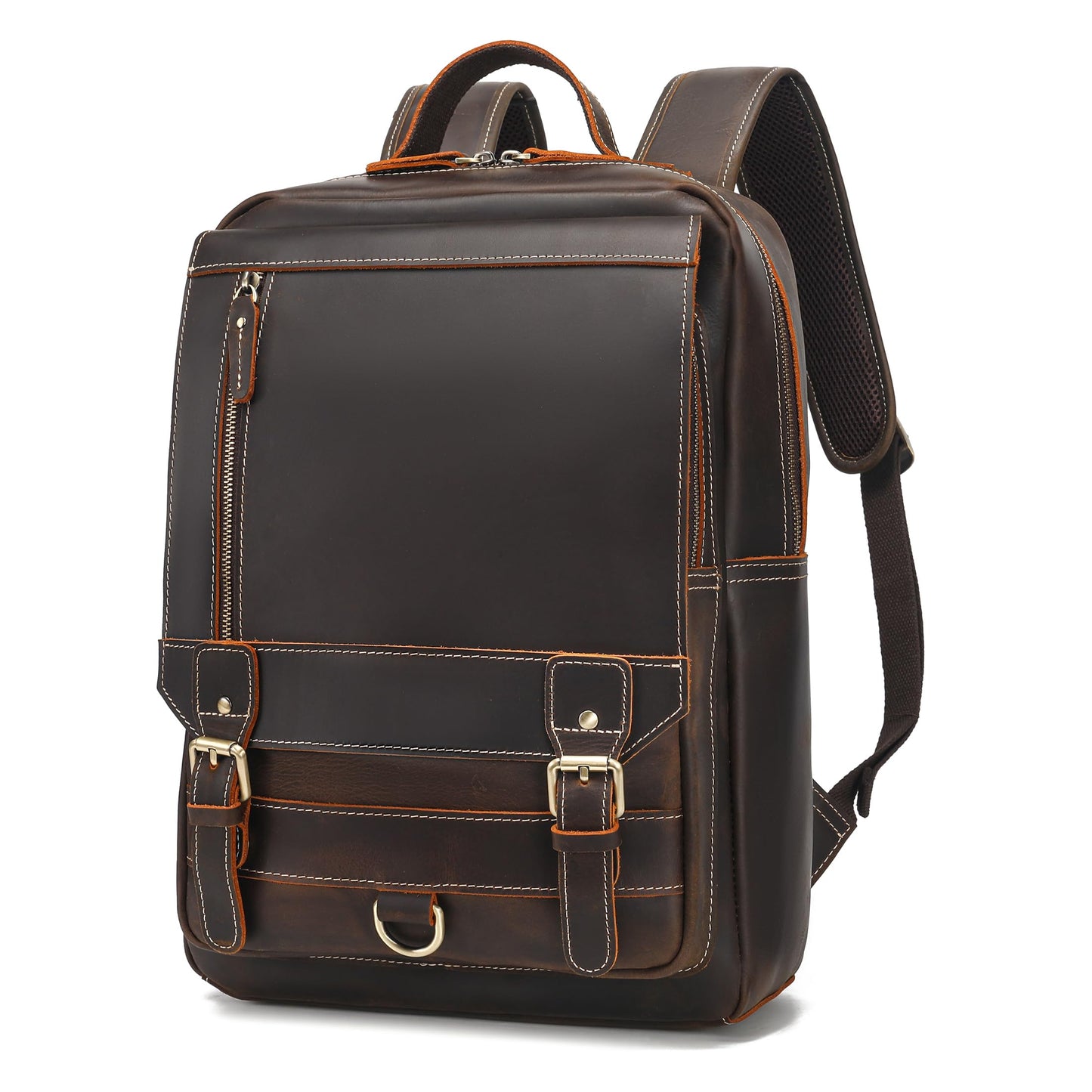 LANNSYNE Vintage Genuine Leather Backpack For Men Fits up to 16" Laptop Travel Hiking Rucksack