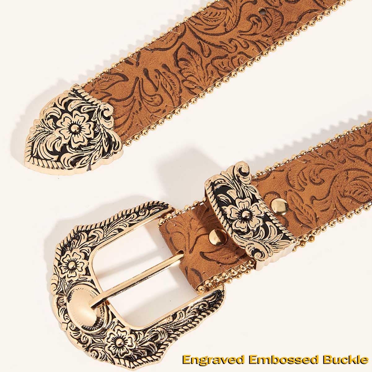 Flimire Western Belt for Women Cowgirl Country Leather Belt (Fit for Waist Size:31''-39'')