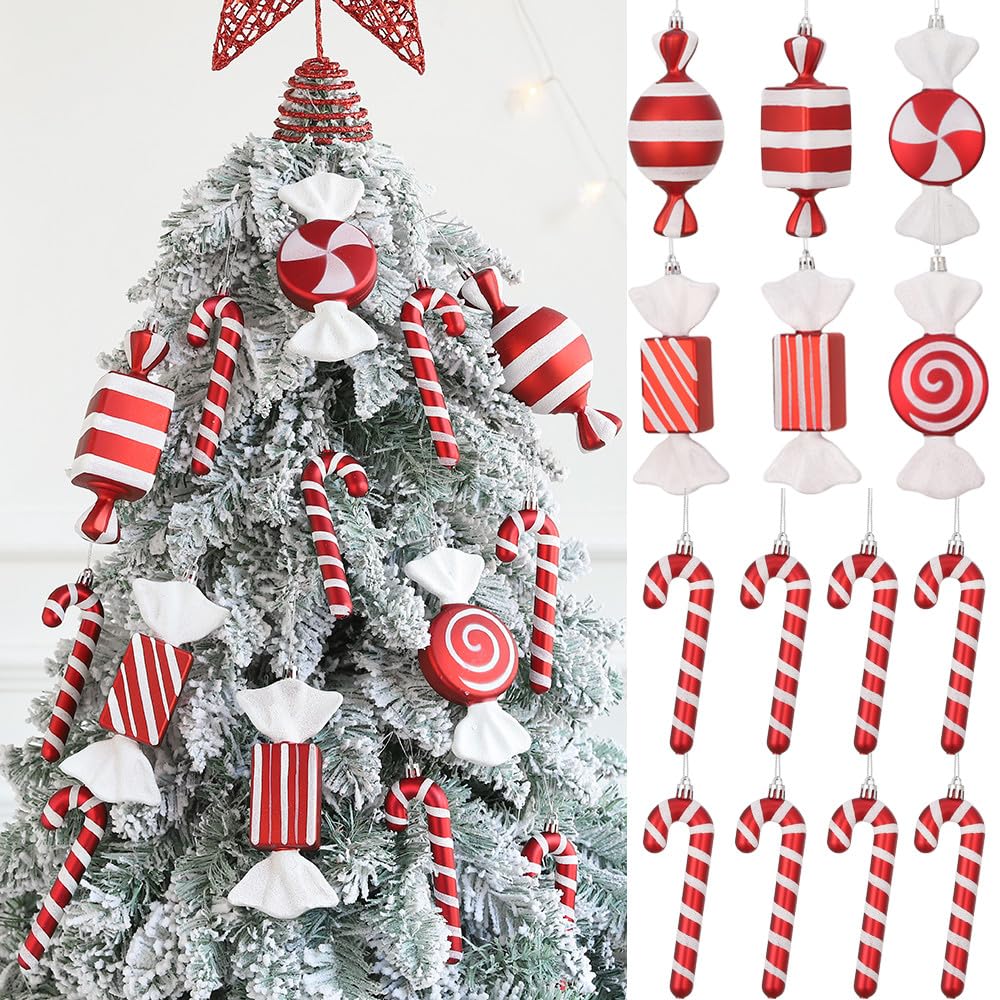 14 Pcs Christmas Candy Ornament Set Christmas Tree Lollipop Candy Crutch Candy Cane Pattern for Xmas Crafts Indoor Outdoor Home Decorations
