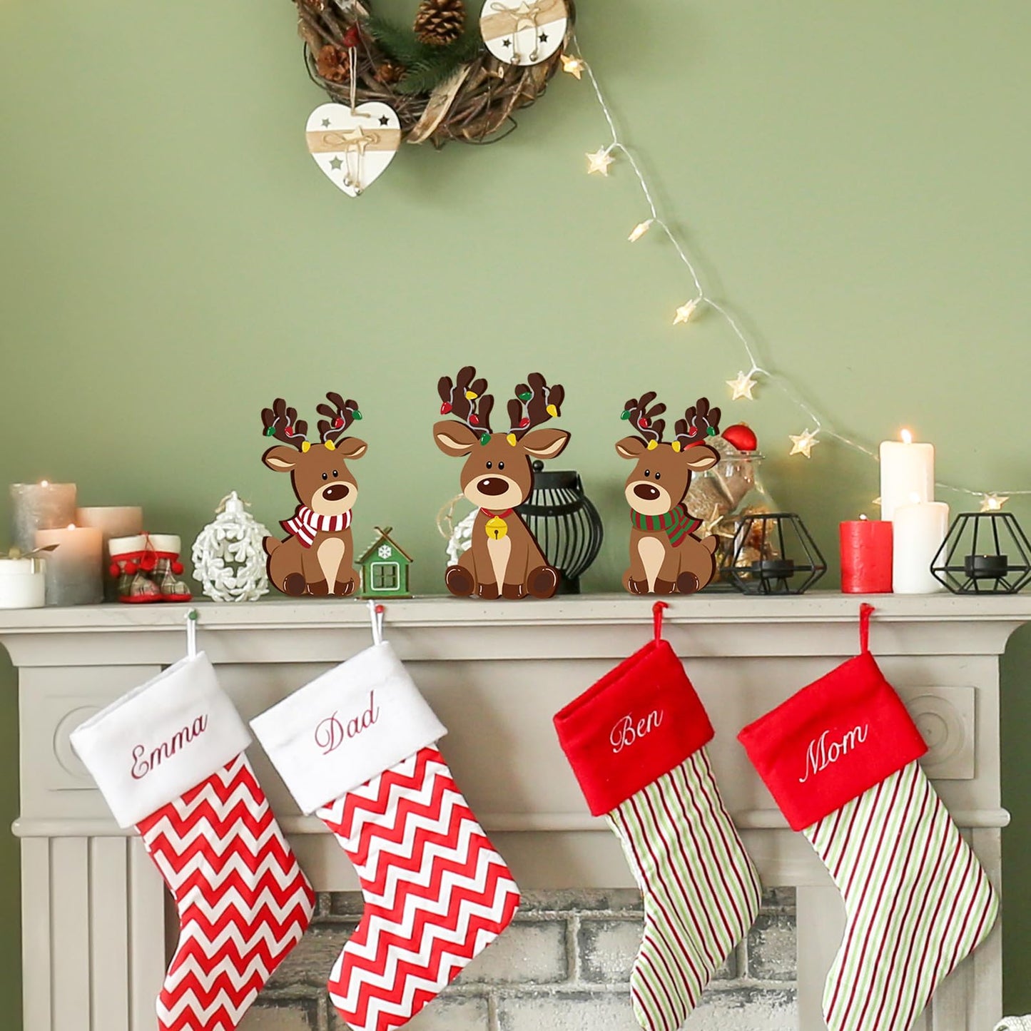 FYSUIMU 3 Pcs Christmas Wooden Signs Xmas Reindeer Wood Tabletop Signs Elk Desktop Centerpieces for Farmhouse Home Tiered Tray Shelf Cabinet Table Decor